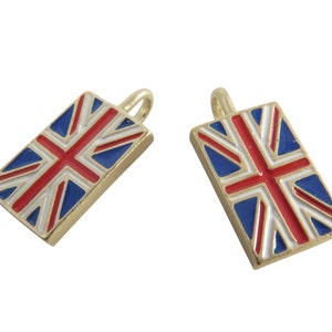 Matte Gold Plated United Kingdom Flag Enamel Pendants  (1X) (K323-C)