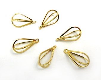 Vintage Gold Plated Teardrop Bird Cage Charms (6x) (V178-C)