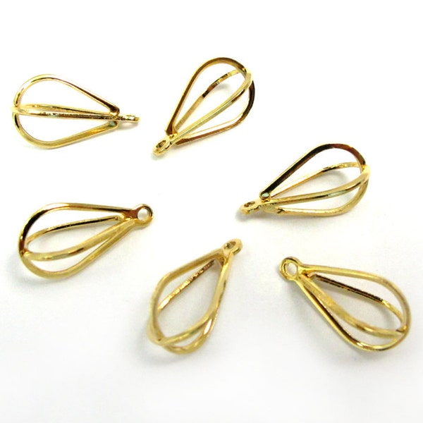 Vintage Gold Plated Teardrop Bird Cage Charms (6x) (V178-C)