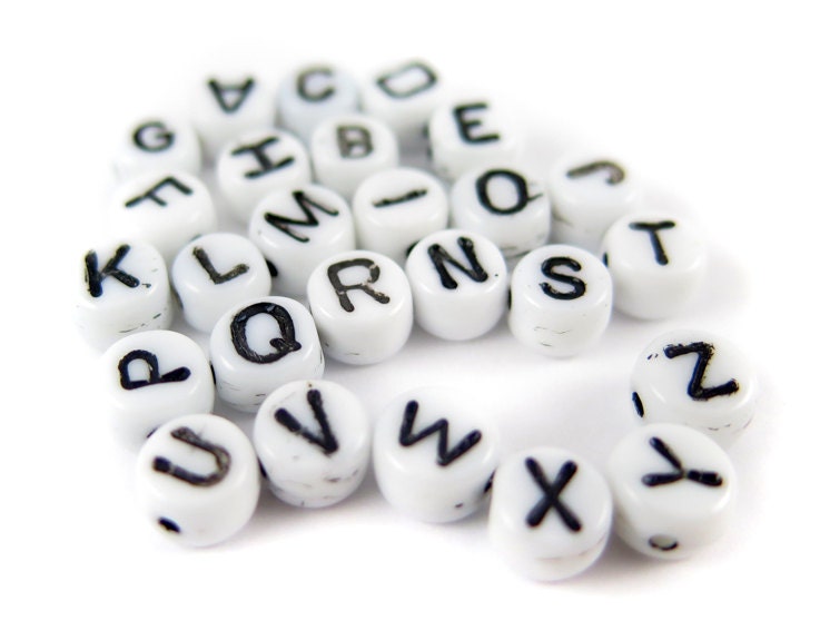 Glass White Alphabet Beads (52X) (B702)
