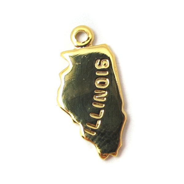 Engraved Tiny GOLD Plated on Raw Brass Illinois State Charms (2X) (A412-C)