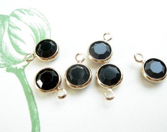 Vintage Jet Black Swarovski Crystal Rhinestone Crystal Channel Charms (10mm) (6X) (S518)