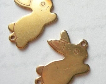 Raw Brass Bunny Engraving Charms (6x) (M502-A)