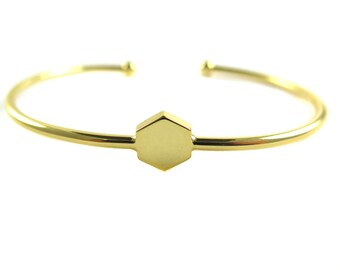 Gold Plated Hexagon Engraving / Glue Wire Cuff Bracelet (1x) (K414-C)