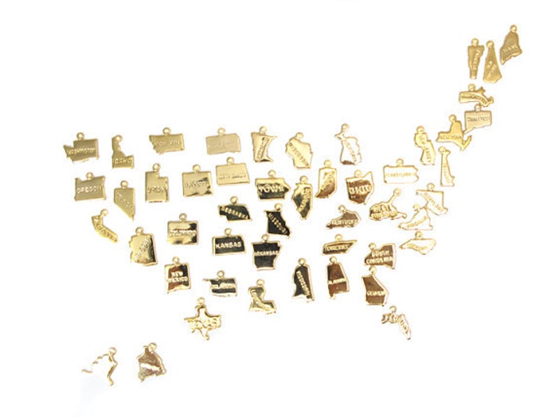 ENGRAVED Tiny Gold Plated State Charms 50x A450-C image 1