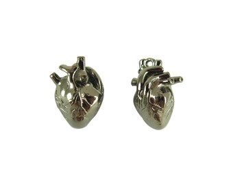 Medium 3D Anatomical Human Heart Pendant - Gunmetal Plated (2x) (K639-G)