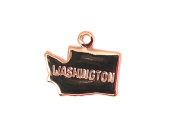 LOW STOCK - Engraved Tiny ROSE Gold Plated on Raw Brass Washington State Charms (2X) (A446-D)