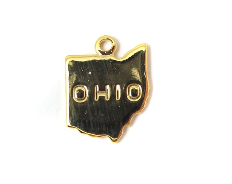Engraved Tiny Gold Plated on Raw Brass Ohio State Charms 2X A434-C image 3