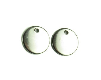 Rhodium Plated  Engraving Circle Charms - with hole - 11mm (10x) (M687-B)