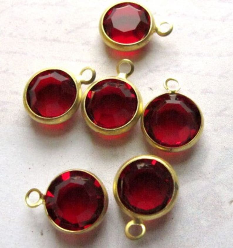 Vintage Light Siam Red Swarovski Rhinestone Crystal Channel Charms 12mm 6X S524 image 2