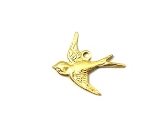 Brass Sparrow Bird Charms - Left Facing 4X) (M823-A)