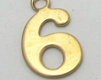 Raw Brass Number 6 Charms (10X) (A533)