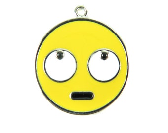 Rhodium Plated Rolling Eye Face  - Emoji Charms (2x) (K316-B)