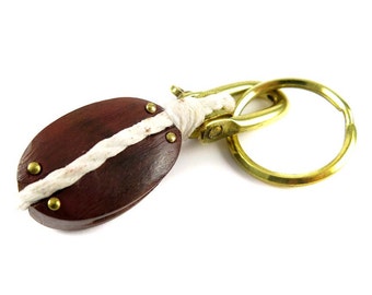 Brass Wood Pulley Key Chain with Rope (1X) (J616)
