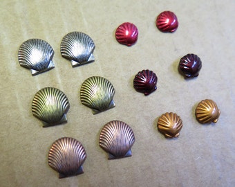 Vintage Plated & Enamel Stud Earrings - Sea Shell Collection - You Choose (4 pairs) (J551)
