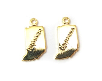 Engraved Tiny GOLD Plated on Raw Brass Indiana State Charms (2X) (A413-C)