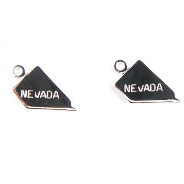 Engraved Tiny SILVER Plated on Raw Brass Nevada State Charms (2X) (A427-B)