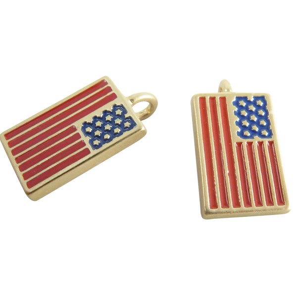 Matte Gold Plated American Flag Enamel Pendants  (1X) (K323-B)