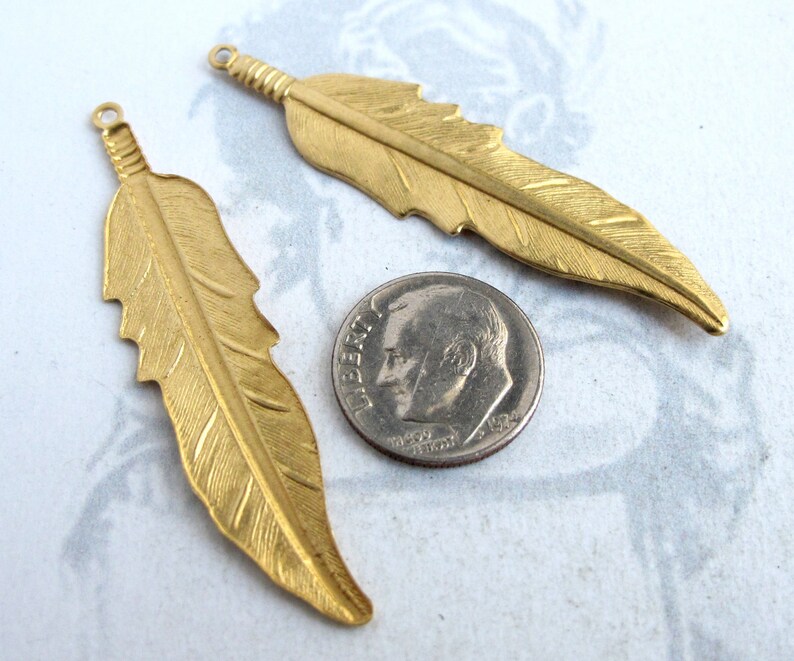 Brass Feather Pendants Large 6X M749-A image 5