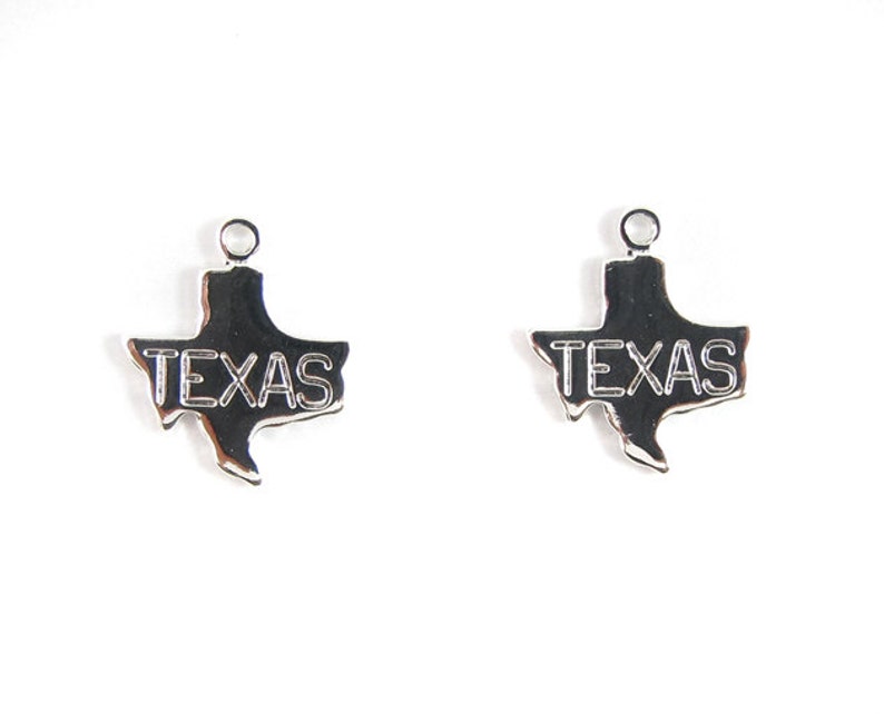 Engraved Tiny SILVER Plated on Raw Brass Texas State Charms 2X A442-B image 2