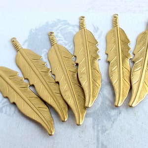 Brass Feather Pendants Large 6X M749-A image 3