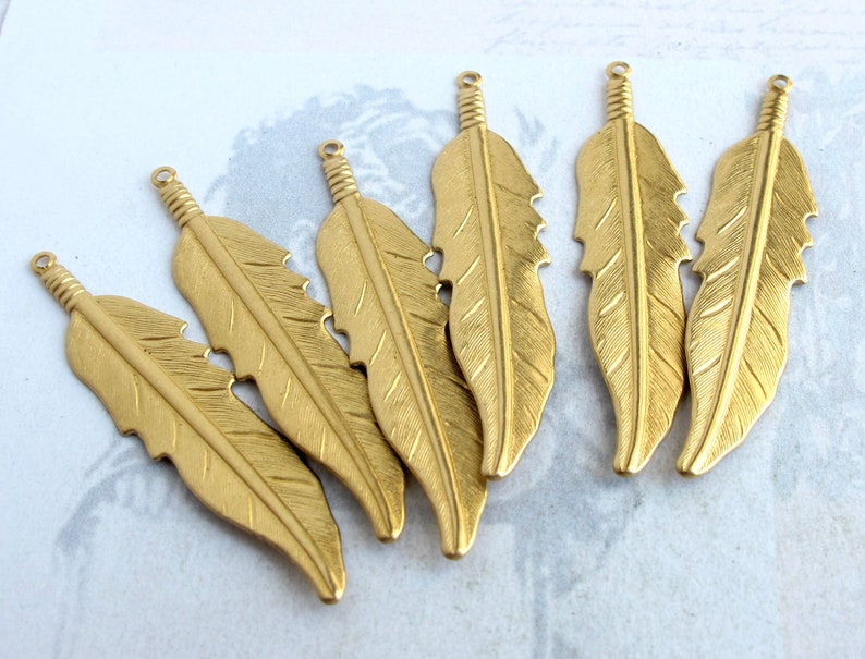 Brass Feather Pendants Large 6X M749-A image 3