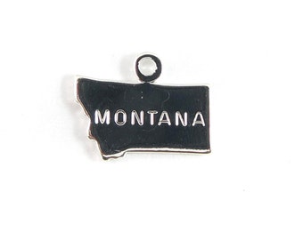 Engraved Tiny SILVER Plated on Raw Brass Montana State Charms (2X) (A425-B)