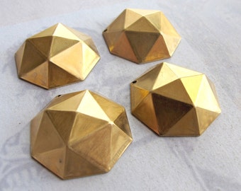Brass Metal Round Faceted Stud Pendants (4X) (M695)