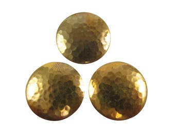 Vintage Raw Brass Hammer Textured Circle Pendants (6x) (V161)