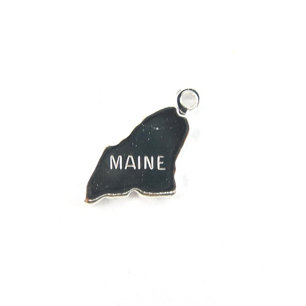 Engraved Tiny SILVER Plated on Raw Brass Maine State Charms (2X) (A418-B)