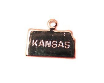 Engraved Tiny ROSE Gold Plated on Raw Brass Kansas State Charms (2X) (A415-D)