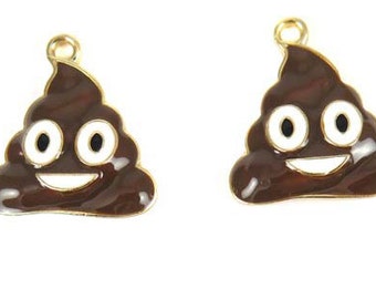 Gold Plated Smiling Poop Face Charms (2x) (K303-C)