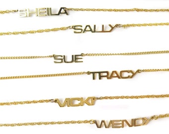 Vintage Gold Plated Name Plate Bracelet - You Choose - (1x) (J810) - Sally - Shelia - Sue - Tracy - Vicki - Wendy