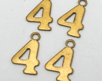 Raw Brass Number 4 Charms (10X) (A531)