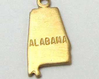 Engraved - Tiny Raw Brass Alabama State Charms (6X) (A400-A)