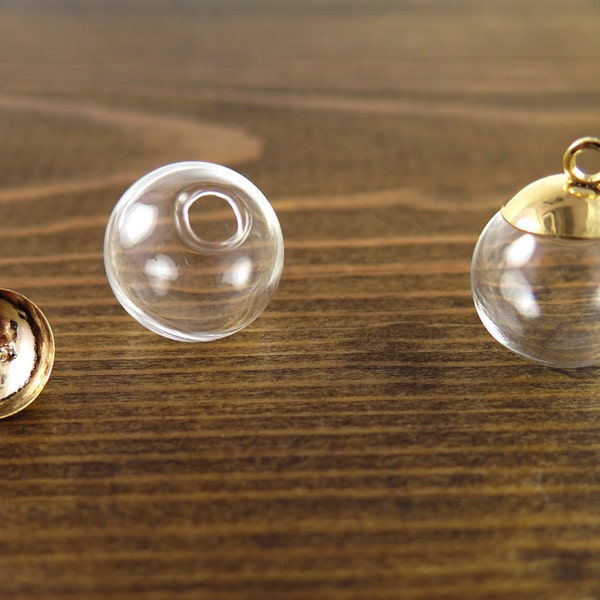 Hollow Glass Ball Pieces with Gold Plated Cap Findings - 18mm (2X) (K317-B)