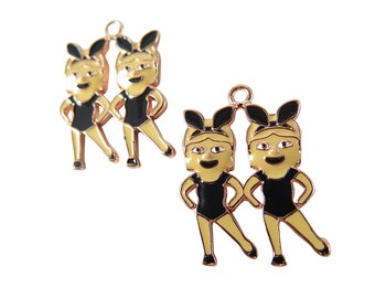 Rose Gold Plated Dancing Twin Girls Charms (2x) (K315-D)