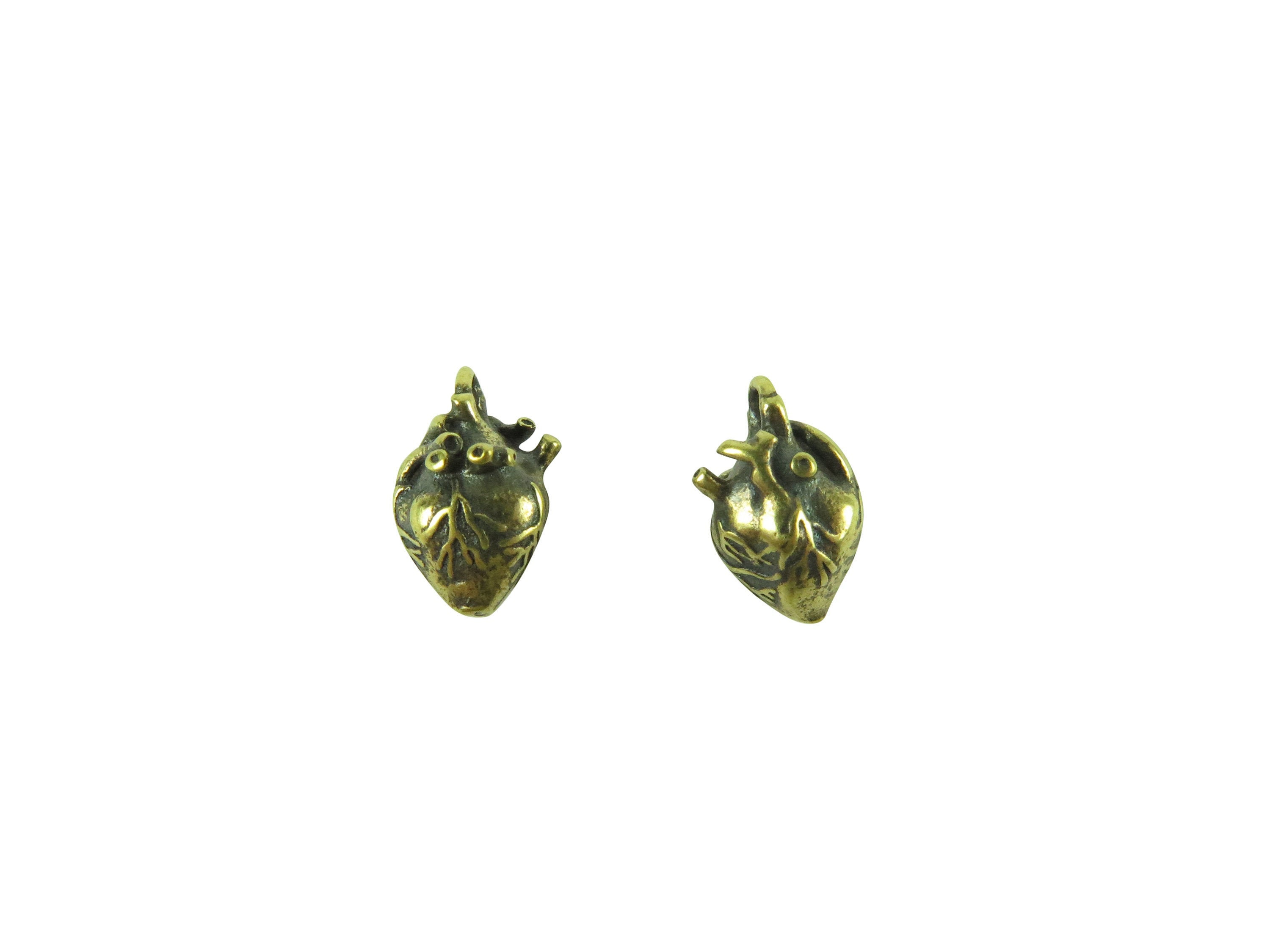 Tiny 3D Anatomical Human Heart Charms Antiqued Brass Plated - Etsy