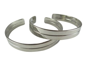 Rhodium Plated Split Road Engraving Cuff Bracelet (1x) (K424-B)