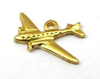 Tiny Brass Airplane Charms (6X) (M759)