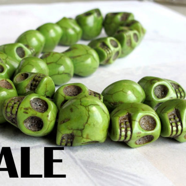 L A S T Set - Large Died Apple Green Howlite Skull Beads -  (8X) (NS528) -  SALE - 66% off