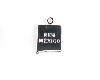 Engraved Tiny SILVER Plated on Raw Brass New Mexico State Charms (2X) (A430-B)