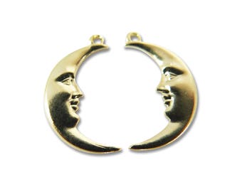 Gold Plated Crescent Moon Face Charms - Mirrored (4X) (M653-C)