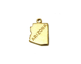 Engraved - Tiny Raw Brass Arizona State Charms (6X) (A402-A)