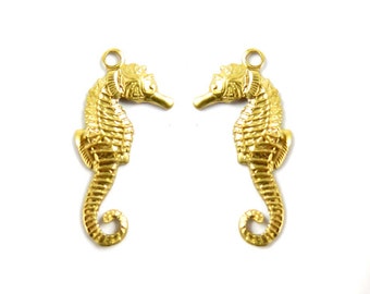 Brass Sea Horse Charms - mirrored (8X) (M816)