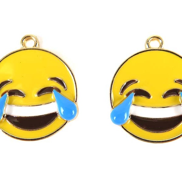 Gold Plated Laughing Face with Tears Charms (2x) (K300-C)