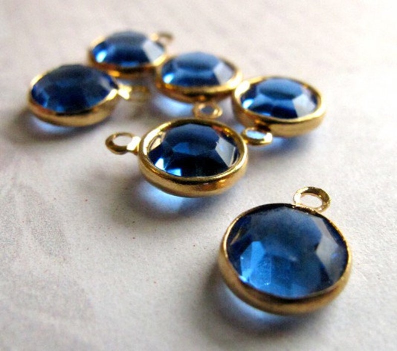 Vintage Sapphire Blue Swarovski Rhinestone Crystal Channel Charms 12mm 6X S523 image 4