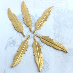 Brass Feather Pendants Large 6X M749-A image 4