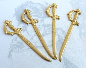 Brass Sword Pendants (4X) (V154)