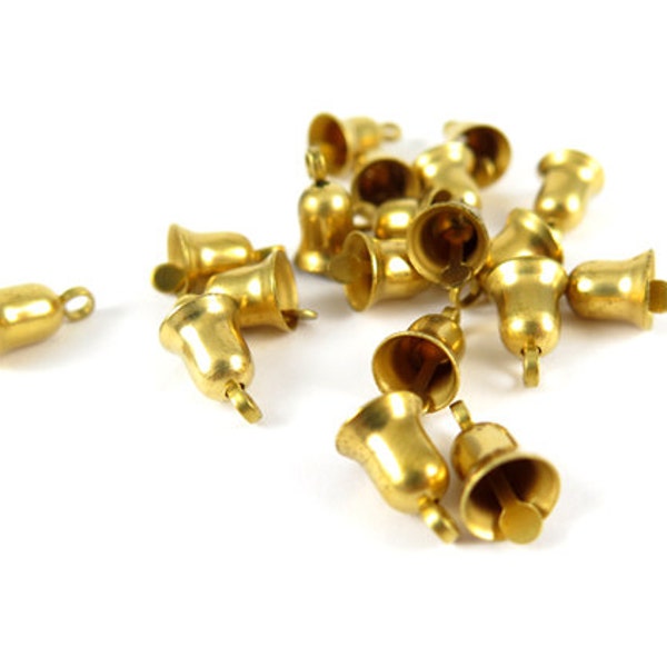 Tiny Raw Brass Bell Charms (16X) (V138-A)